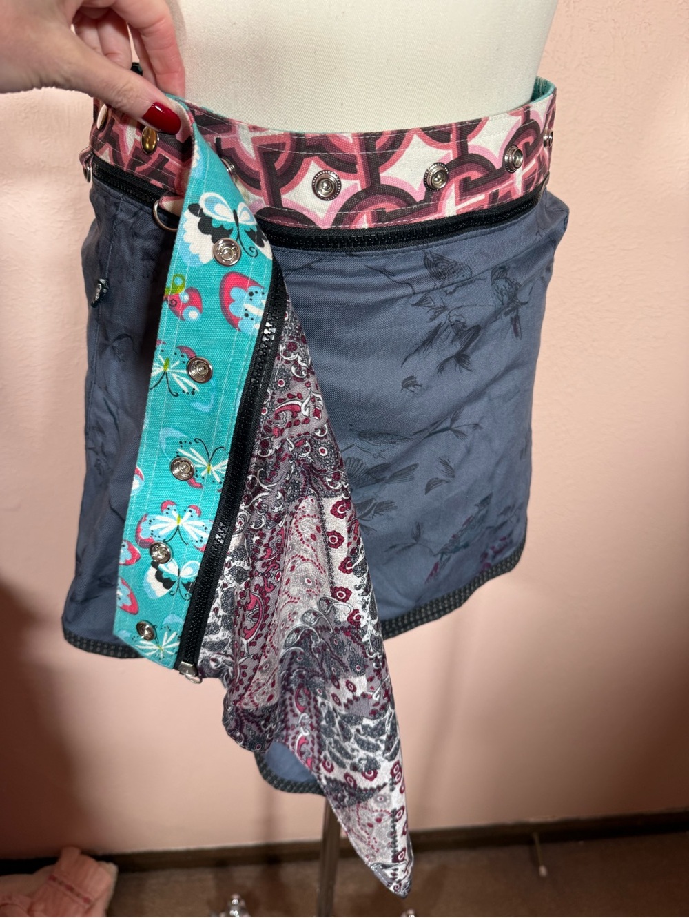 Vintage Y2K Arena Ibiza Bohemian Utility reversible mini skirt belt Adjustable